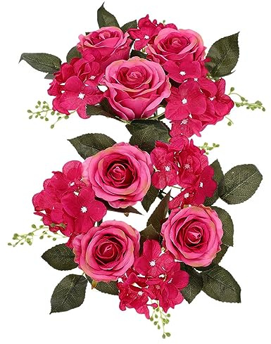 HYTROVE Realistische Tischdekoration als Kerzenring Künstlicher Rosenkranz 2 Stück aus Kunststoff und Stoff Kann als Tischmittelstück oder Aufhängen für Hochzeiten und Geburtstagsfeiern