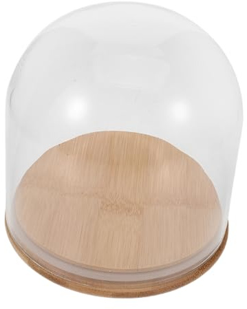 NOLITOY Cúpula de Cristal para Vitrina Pequeña 12x12 Cm con Base de Bambú, Campana Transparente Anti Polvo, Exhibición para Flores Preservadas y Decoración de Interiores, Soporte Estable