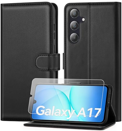 ivencase Compatible with Samsung Galaxy A17 5G Phone Case with 1 Screen Protector, [RFID Blocking] PU Leather Flip Wallet Case with Card Slots Stand Magnetic Phone Case for Samsung A17 - Black