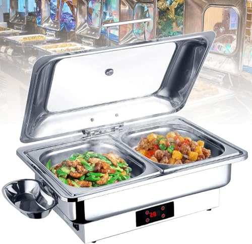 WJYTDHIQS Profesional Calentador de Buffet Electrico, 9 L Chafing Dish Electrico de Acero Inoxidable, Calentador de Buffet con Tapa Visible, para Catering y Fiestas (1/2)