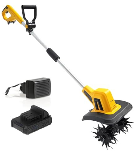VNATWGOO Cordless Electric Garden Tiller, 270RPM Handheld Garden Cultivator, Rechargeable Battery, 22cm Width, 16cm Depth