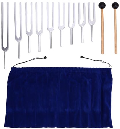 ZJchao Ensemble de 9 Diapasons Sensoriels en Alliage D'aluminium avec Manche en Bois Véritable pour la Guérison des Fréquences 174 Hz, 285 Hz, 396 Hz, 417 Hz, 528 Hz, 639 Hz, 741 Hz,