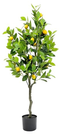 Arnusa Planta artificial de limonero con frutos, gran planta artificial en maceta, planta de interior, árbol decorativo muy realista (altura 120 cm)