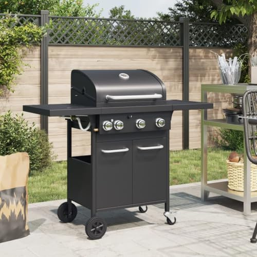 Generico Griglia Barbecue a Gas con 4 Bruciatori Nero in Acciaio,Barbecues,367584