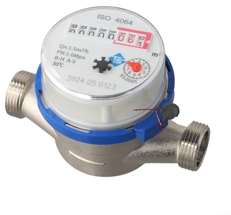 Posheliox Digitaler Wasserzähler, Klasse B, mechanischer Zeiger, Kaltwasserzähler, 1,27 x 1,9 cm, ABS, Eisen, Anti-Interferenz, vertikal, horizontal, für die Heimindustrie
