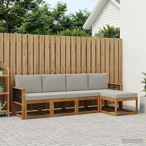 Teenpull Outdoor-Sofagarnitur 5-teilig Polyester Hellgrau, Modulares Gartenset mit Sitzgruppe, Hocker und Kissen, Wetterfestes Loungeset für Terrasse und Garten