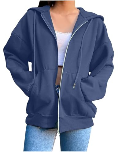 Generico Felpa Donna Zip Oversize con Cappuccio Casual Morbida Tasche | Oversize Fit, Full Zip Design, Soft Comfort, Hooded Style, Practical Pockets