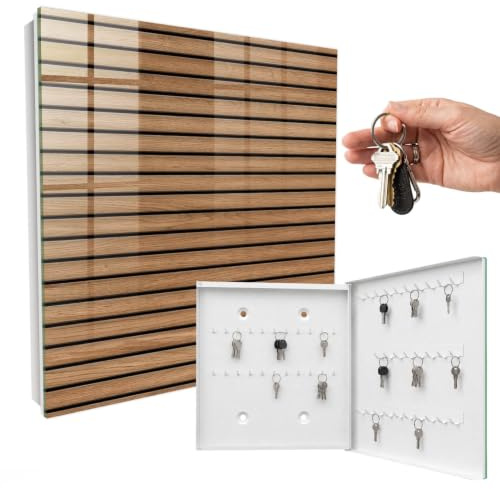 Armario para Llaves 30x30 cm Paneles de Madera Puerta Derecha Blanco | Colgador | Vitrina | Expositores | Depósito | Armario | Gancho | Cuadro | Mueble | Recipiente | Soporte