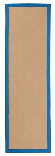 carpetfine Sisalteppich Läufer Blau 70x240 cm | Moderner Teppich für Wohn- und Schlafzimmer