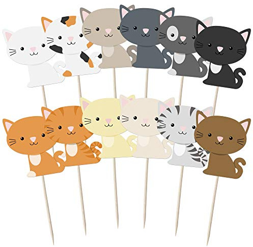 Assorted Cute Cats Cupcake Toppers - 12pk - Decoration Picks