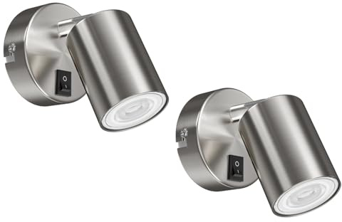 ledscom.de 2 Stück Wandspot WAIKA, einflammig, mit Schalter, GU10, chrom matt, inkl. GU10 LED Lampe (warmweiß, 5,4W, 510lm, 45°)