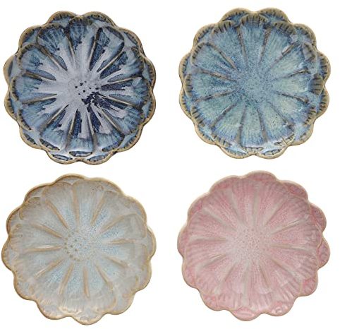 4Pcs Japanese Style Ceramic Seasoning Plates Sunflower Design Mini Sauce Dishes for Sushi Snacks and Appetizers - 11Cm Diameter Stackable and Easy to Clean