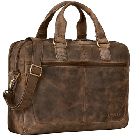 STILORD Lysander Arbeitstasche Leder Groß Vintage Aktentasche XL Bürotasche 15,6 Zoll Laptoptasche Office Bag Umhängetasche Aufsteckbar Echtleder Farbe:Sepia - braun