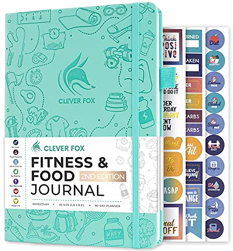 Clever Fox Fitness & Food Journal - Närings- och träningsplanerare för kvinnor och män - diet- och gymträning loggbok med kalendrar, diet- och träningsmätare - Odaterad, A5, inbunden (turkos)
