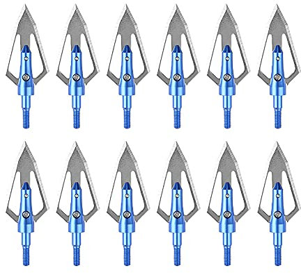wolfman 12 PCS 100 Grains Archery Pfeilspitzen Jagdspitzen Arrow Broadheads mit 2 Klingen Schraubspitze Bogensport Außen Jagd Pfeilspitze Bogenschießen Bogenjagd mit Aufbewahrungsbox (Blau)