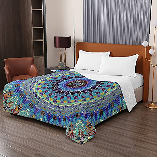 Oduo Colcha Bouti Cama de Verano, 3D Mandala impresión Microfibra Cubrecama Multiusos Suave para Cama de Matrimonio, Lavable Acolchada Edredón Ligero Manta (Bola Cristal,100x150cm)