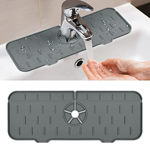 Ainiv Faucet Handle Drip Catcher Tray, Silicone Faucet Mat Sink Splash Guard, Drain Water Mat Drying Pad, Multifunctional Countertop Protector Mat for Kitchen, Bathroom, Restaurant (Gray)