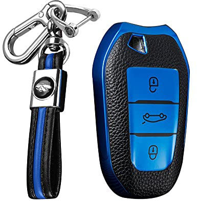 KUNIO Autoschlüssel Hülle Etui Passt für Peugeot 308 408 508 208 2008 3008 4008 5008 für Citroen Grand C4 Picasso C4L C6 C3-XR Zubehör TPU Schlüsselanhänger Fernbedienung Cover 3 Tasten Blau
