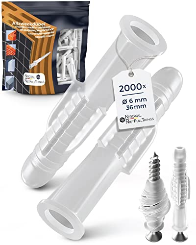 2000 Handwerker Sparset 6mm Deko Meister Dübel für 4,5-5 mm Schrauben - Allzweckdübel für alle Baustoffe - Universaldübel für Beton Stein Ziegel Gipskarton Hohlkammersteine Mauerwerk und mehr