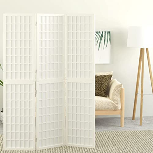 INLIFE 3-TLG. Paravent Japanischer Stil Faltbar 120x170 cm Weiß,5.85kg,352087