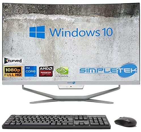 SIMPLETEK - PC All in One Display 24 Curvo Core i7 Windows 10 | 8GB RAM SSD 240GB | Lavoro, Intrattenimento