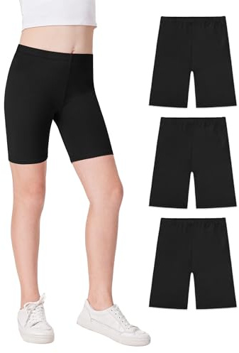 JOCMIC Girls Cycling Cotton Breathable and Safety Shorts for Summer Sports Gym Dance 3 Pack Black, 10-12 Years, Tag 160