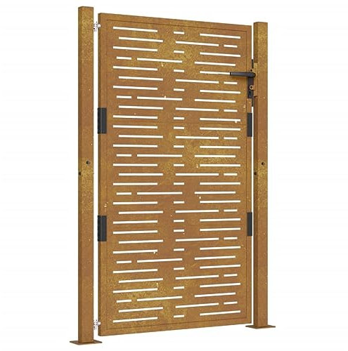 vidaXL Garden Gate - Corten Steel Square Design, Weather- Outdoor Gate with Lockable System, y Color, 105x130 cm