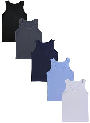 TupTam Unterhemden Jungen 5er Pack Ärmellos Baumwolle Bequem Atmungsaktiv, Farbe: Schwarz Dunkelblau Anthrazit Grau Blau, Kinder Größe: 104-110