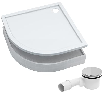 AQUABAD Duschwanne/Duschtasse | Komplettset Basic Smooth White 90x90cm R55 Viertelkreis | inkl. Styroporträger und Marken-Siphon 90mm mit Chromdeckel | Gesamthöhe inkl. Träger 16 cm zum Befliesen