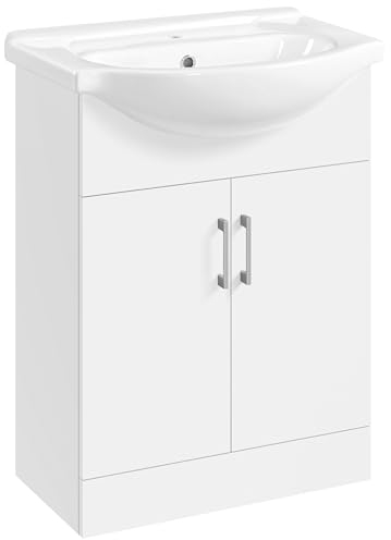 Yaheetech Mobile Bagno con Lavabo in Ceramica Armadietto a Terra con Lavandino Set Mobile da Bagno Moderno 61 × 43,5 × 84 cm Bianco