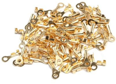 tooloflife 3.2mm 100 Stück isolierte Messing-Kupferringkabelschuhe, M3-M6, offener Zylinder, kaltgepresst, Crimp-Verbinder für Draht, Kabelschuh-Set