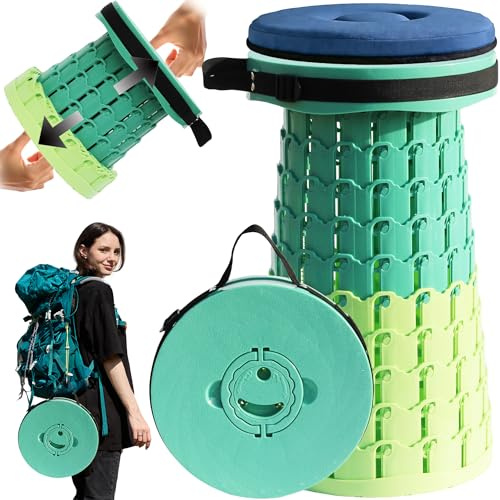 PLOGGING Upgrade XXL Collapsible Stool mit Kissen, tragbare Hocker für Erwachsene, stabilerer Klappstuhl mit Ladungskapazität 1000 Pfund, einziehbarer Campinghocker für Outdoor, Wandern, Reisen