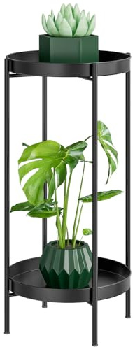 Tall Plant Stand, 2 Tier Metal Flower Pot Holder with Removable Trays | Rustproof plant display shelf supports various pots. Ideal for indoor, outdoor, garden, balcony and living room decoration.