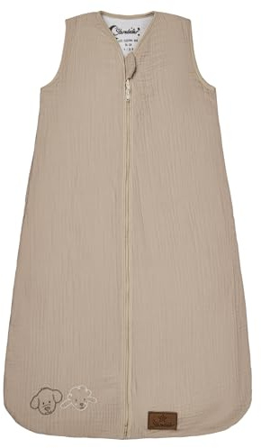 Sterntaler Schlafsack 110 cm Bauernhof - Kinder und Baby Schlafsack unwattiert aus Musselin mit 2-Wege-Reißverschluss und seitlicher Kabelöffnung, mit Feinfrottee Futter, TOG 1,0 - beige
