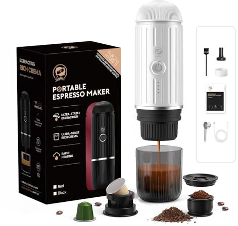 HAILASRE Macchina per espresso elettrica portatile, auto-riscaldamento 2 in 1 sistema di estrazione, Crema Nespress macchina per caffè espresso, supporto caffè macinato e capsula NS, ME2218 (WHITE)