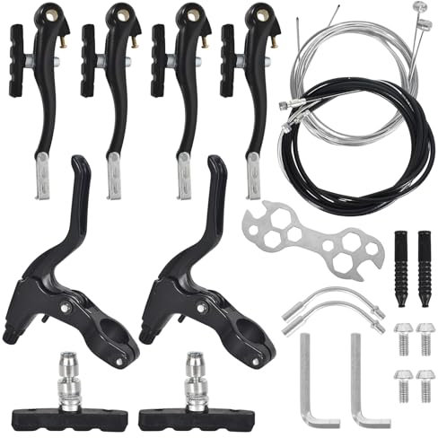 Complete Bike Brake Set, BMX and Mountain Bike V-Brake Set with Levers, Bicycle Brake Cable & Fixings,Front and Rear Brake - Perfect for Mountain, Road & Hybrid Bikes, Bike Parts (Black)