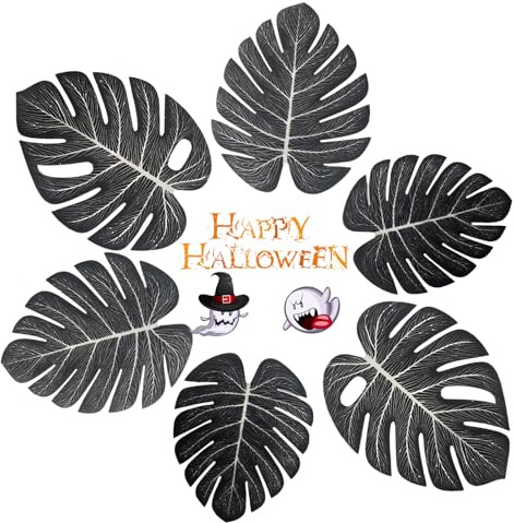 SJUNJIE 72 Piezas Hojas Artificiales Decoracion Negro Hojas Artificiales Halloween Hojas de Palma Artificiales Adecuado para Decoración de Mesa Decoración de Fotografía Decoración de Boda Negra