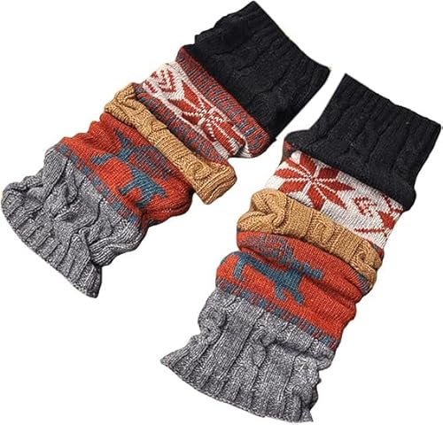 1 Paar Weihnachten Stulpen Beinwärmer Legwarmers Strickstulpen Winter Bein Lange Gestrickte Socken Häkeln Stricken Kniestrümpfe Stricksocken Wintersocken Für Damen Mädchen (Schwarz, Einheitsgröße)