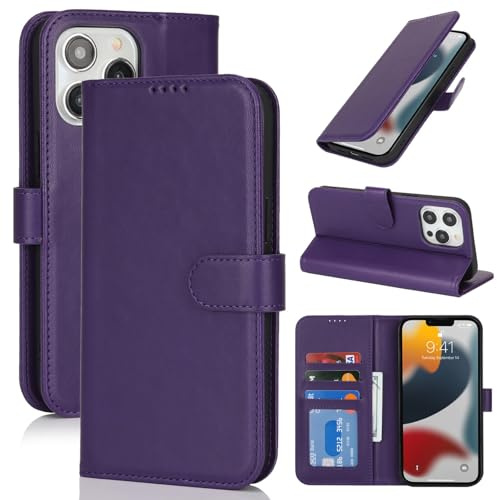 Zouzt Hülle für iPhone 13 Pro (6,1), Premium PU Leder, Dunkelviolett | Handyhülle mit Kartenfächern, Magnet Klapp Schutzhülle, Stoßfeste TPU-Innenhülle, Frauen Männer, Leather Wallet Phone Case