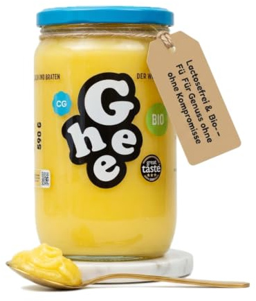 Ghee Bio Butterschmalz 590 g, Geklärte Butter, Laktosefrei | Grasgefüttert, Ayurveda-Qualität, zum Braten Kochen Backen, glutenfrei, ohne Zusatzstoffe, Great Taste Award, 100% EU