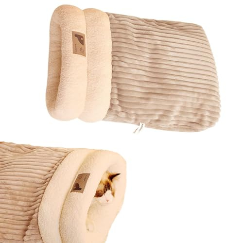 SUYUKU Katzenschlafsack Winter Warm Schlafendes Katzennest Weiches Plüsch Bequemes Haustierbett Schlafhöhle für Kätzchen, Katzen, Hunde (Weiß, L)