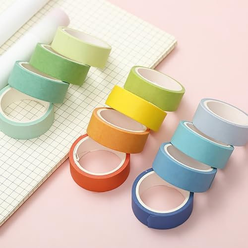 10 Rollen Washi Tape 5m x 15mm,Masking Tape,Bänder Selbstklebend,Dekorative Bänder Klebeband Papier für Kunsthandwerk,Hochzeit,Party Dekor,Geschenkdekor,Scrapbooking,Bastelzubehör,Zufällige Farbe