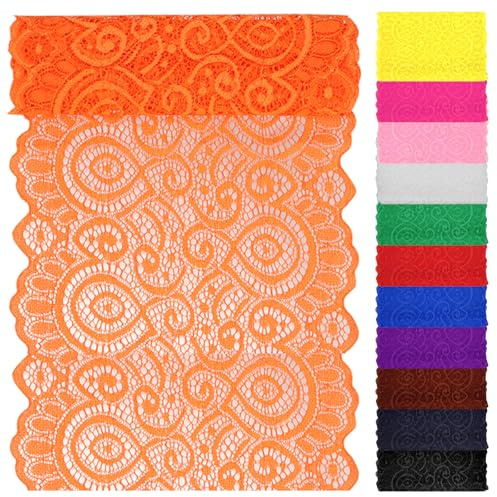 Swpeet 5 Yard by 7 Breite orange Spitze Stoff Stretch Elastic, Trim Spitze Band, elastische Nähen Trim Band für Kleidungsstück, Stirnbänder, Hochzeit Bouquet Herstellung DIY Handwerk