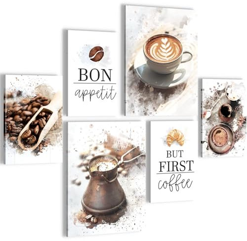 Novart Wandbilder Set Küche Kaffee Braun Weiss - KEIN EXTRA RAHMEN BENÖTIGT - Modern Deko - Wohnzimmer Schlafzimmer N039963b