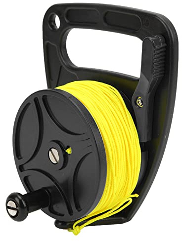 equlup Carretes de Buceo, Carrete de Dedo Carrete de Cuerda de Anclaje Carrete Multiusos con Alambre Amarillo retráctil para exploración de Cuevas Buceo Snorkel (Rueda Negra)