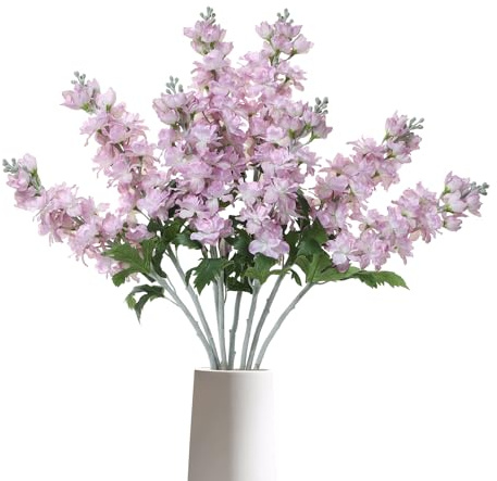 DuHouse 5PCS Delphinium Artificial Flowers Pink Snapdragon Larkspur Silk Flowers for Centerpiece Party Home Kitchen Table Wedding Decor(Pink)