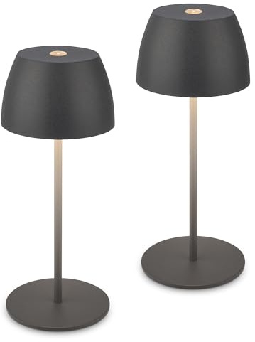 BRILONER - 2er Set Mini LED Tischlampe kabellos IP44 mit Touch, stufenlos dimmbar, Akku & Lichtquelle tauschbar, Nachttischlampe, Dekolampe, Akku Tischleuchte, 8x20 cm (DxH), Anthrazit