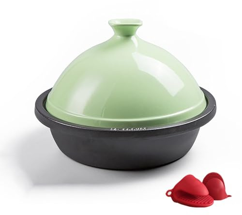 STHOYN Cocotte Fonte Émaillé Hollandais Tagine Pot Émaillé Cocotte en Fonte pour La Maison Cuisinière Griller(Vert)