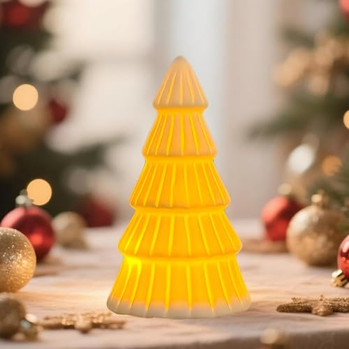 Weihnachtsdeko Innen Weihnachtsbaum Lichthaus Weiß,Weihnachtsbeleuchtung Keramik Deko Weihnachten Lichthäuser Weiss für Weihnachtshaus Windlicht Teelichthaus Tannenbaum Weinachtsdekoration (01)