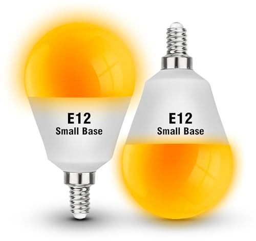 E12 Small Candelabra Base Amber Sleep Light Bulbs, 1800K Blue Light Blocking, G45 Warm Night Light Bulbs 25W-40W Equivalent, 3W 300LM E12 Amber Bulb for Healthy Sleep, Bedroom, Non-Dimmable, 2 pack